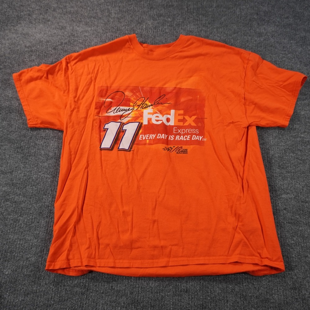Chase Authentics Denny Hamlin NASCAR Men 2XL Orange FedEx Racing Graphic T-Shirt